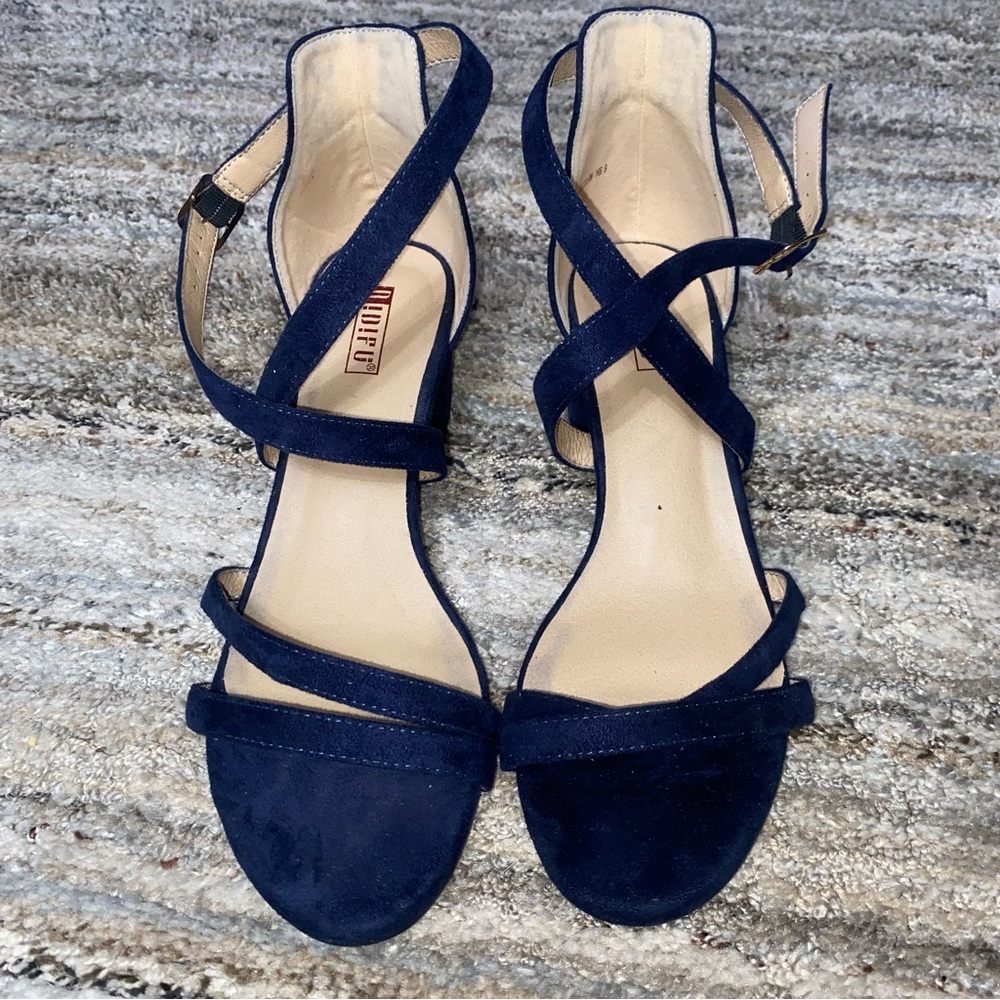 MIA Navy Suede Crisscross Ankle Strap Heels